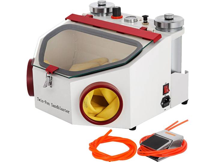 **Equipement de sablage dentaireVEVOR avec 2 pièces à main et 2 récipients - Appareil de sablage dentaire de laboratoire avec éclairage LED et grande fenêtre de visualisation - Appareil de sablage