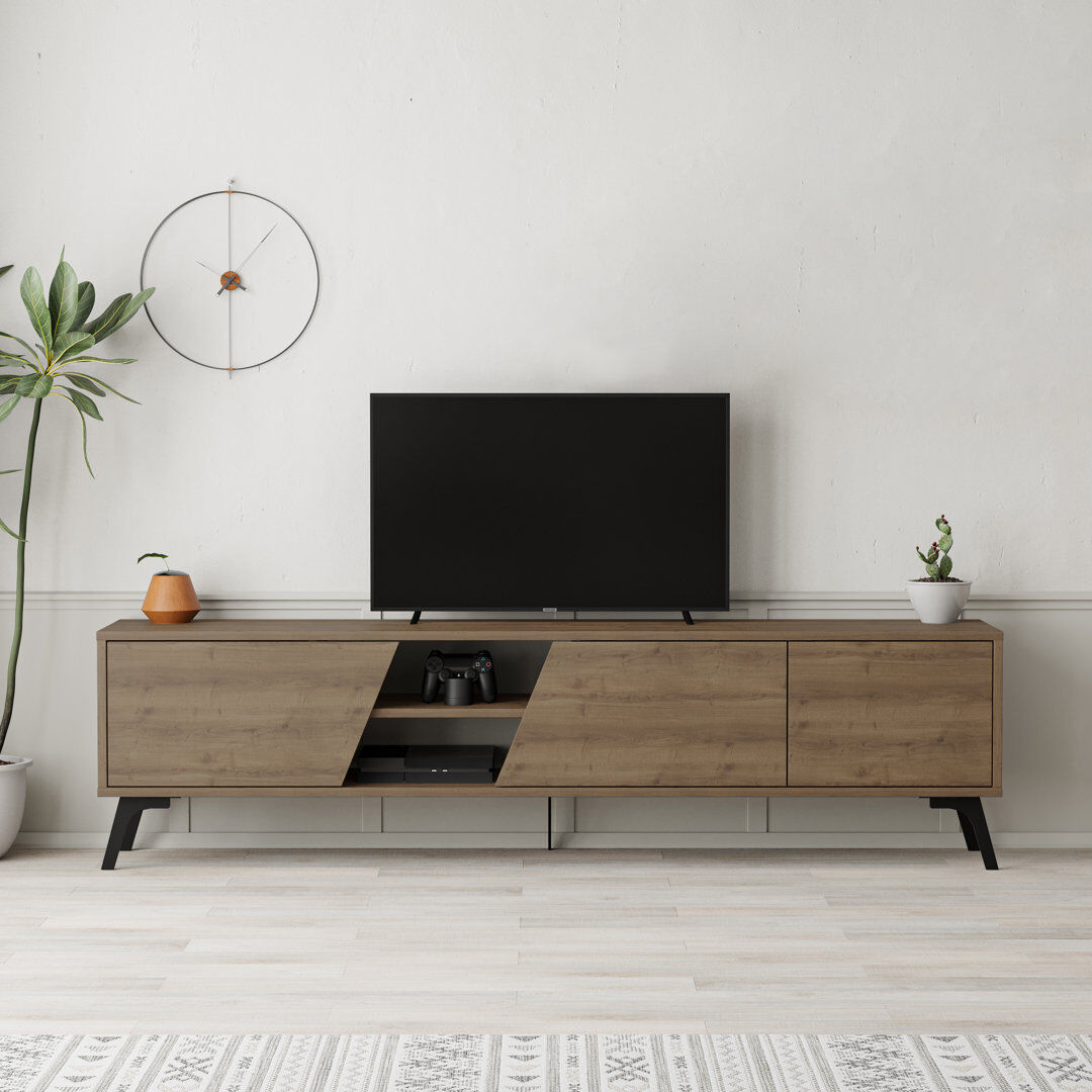 Ivy Bronx Ling 180 cm Wide Modern TV Stand Stylish Entertainment Unit for Contemporary Living Rooms Dark Oak Effect 75"