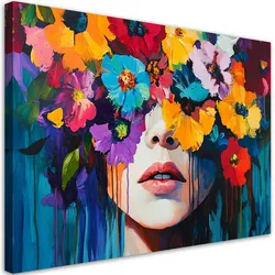 LEINWANDBILD Frau mit Blumen auf dem Kopf 120x80cm