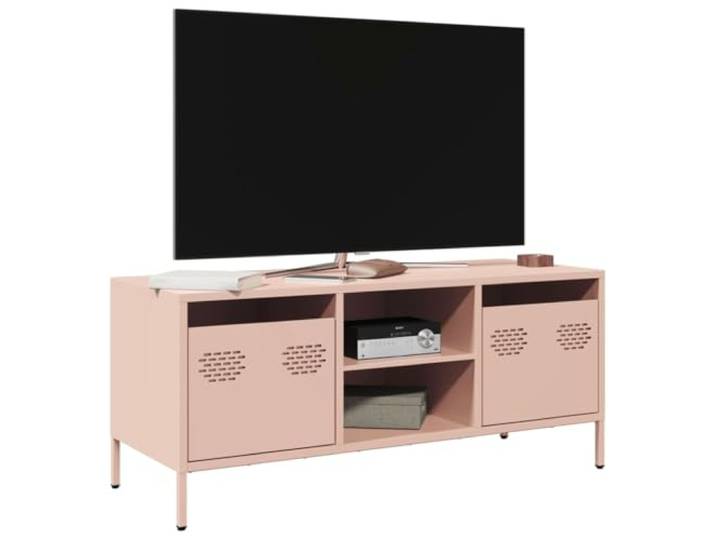 HEFZGDB TV-Schrank Rosa 101,5x39x43,5 cm Kaltgewalzter Stahl mit 2 Fächern und 2 Schubladen Industrie-Stil Metall Möbel Stauraum verstellbare Stellfüße robuste Aufbewahrung