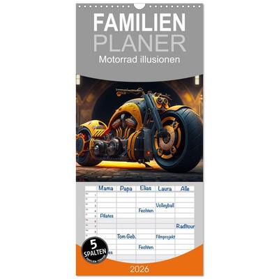 Familienplaner 2026 - Motorrad illusionen mit 5 Spalten (Wandkalender, 21 x 45 cm) CALVENDO
