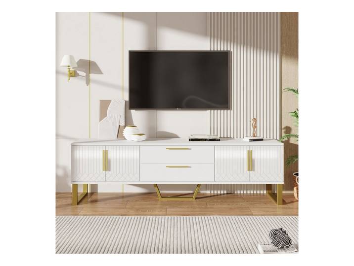 Fine Life Pro TV-Schrank Lowboard / TV‑Schrank / TV‑Lowboard mit goldenen Griffen für Wohnzimmer