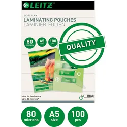 LEITZ 33817 Folientasche 80 Micron für A5 100 Stück
