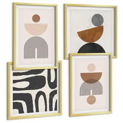 BILDER SET 4er Set - 50x50 cm & 40x60 cm Goldrahmen - Abstraktes Boho-Design