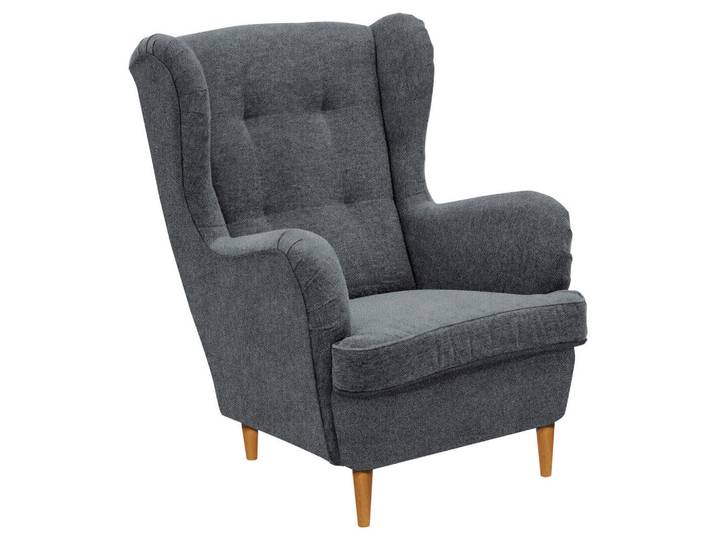 Carryhome Ohrensessel, Anthrazit, Eiche Wotan, Holz, Buche, massiv, 78x102x98 cm, Stoffauswahl, Wohnzimmer, Sessel, Ohrensessel