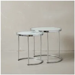 KADIMA DESIGN 2tlg Runder Glas Couchtisch Set, modernes Design mit Stauraum, platzsparend.