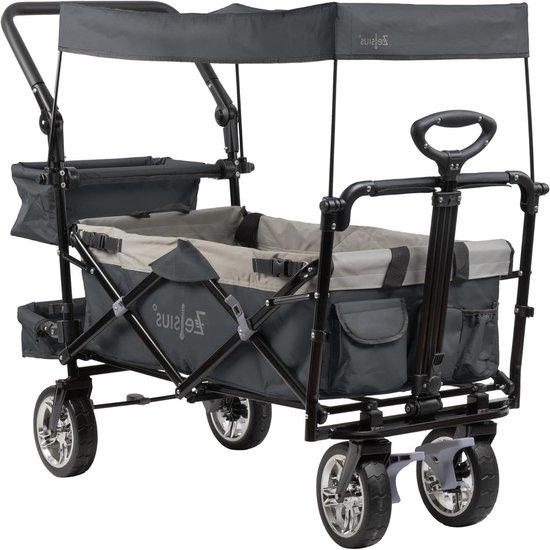 Faltbarer Transportwagen - Einkaufswagen für Garten und Outdoor-Aktivitäten - Abnehmbares Verdeck - 87,5 Liter Fassungsvermögen - Grau