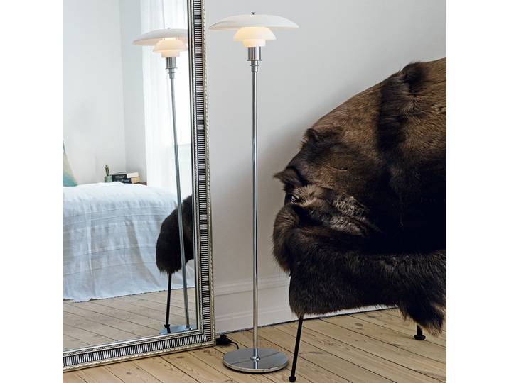 PH 3½-2½ Stehleuchte Chrome Plated - Louis Poulsen PH 3 1/2-2 1/2 - Wohnzimmer - Design - Glas - Mit Schirm