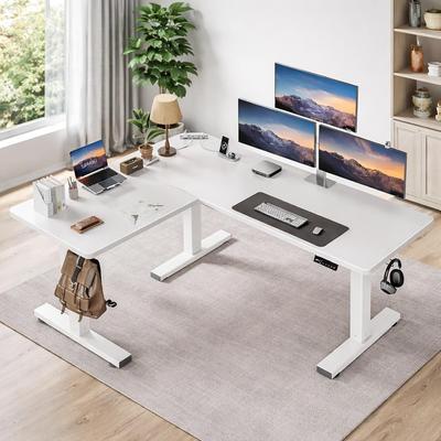 Hansabenne L-Shaped Standing Desk Adjustable Corner Desk with Charging Station