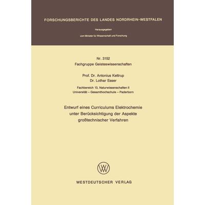 Entwurf eines Curriculums Elektrochemie unter Berücksichtigung der Aspekte großtechnischer Verfahren, Taschenbuch von Antonius Kettrup, VS Verlag für