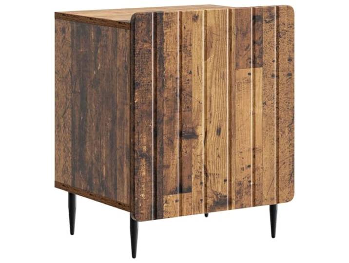 KUPTYERFG Nachttisch Altholz-Optik 43x34,5x52 cm Holzwerkstoff Kompakter Beistelltisch in Altholz-Optik mit Pendeltür und Metallbeinen für Ordnung im Schlafzimmer.