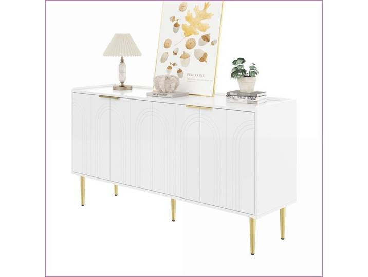 Buffet Moderne Luxe - Rangement Flexibile Pieds Dorés - Blanc