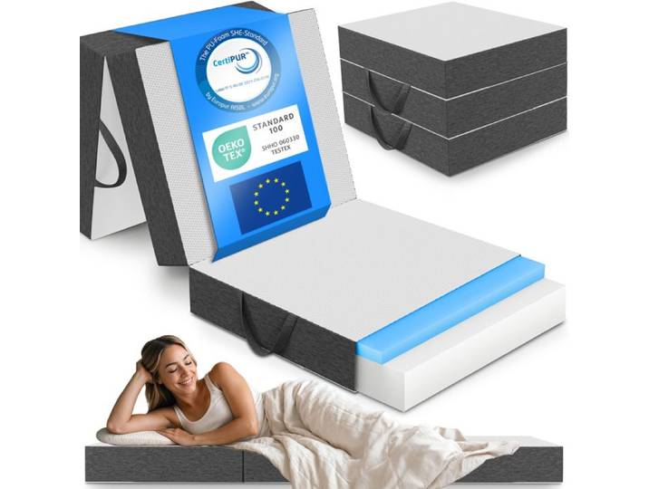Matelas pliant ELONEO 75x200 cm 15 cm avec mousse viscoélastique lit d'appoint ou de voyage pour enfants/adultes