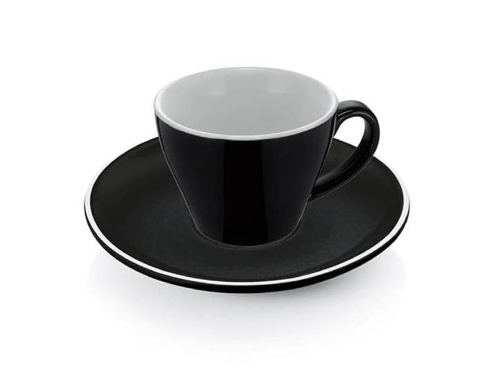 18x Espresso doppio Tasse Obertasse + Untertasse Italia 180 ml schwarz, Porzellan, Doppelter Espresso