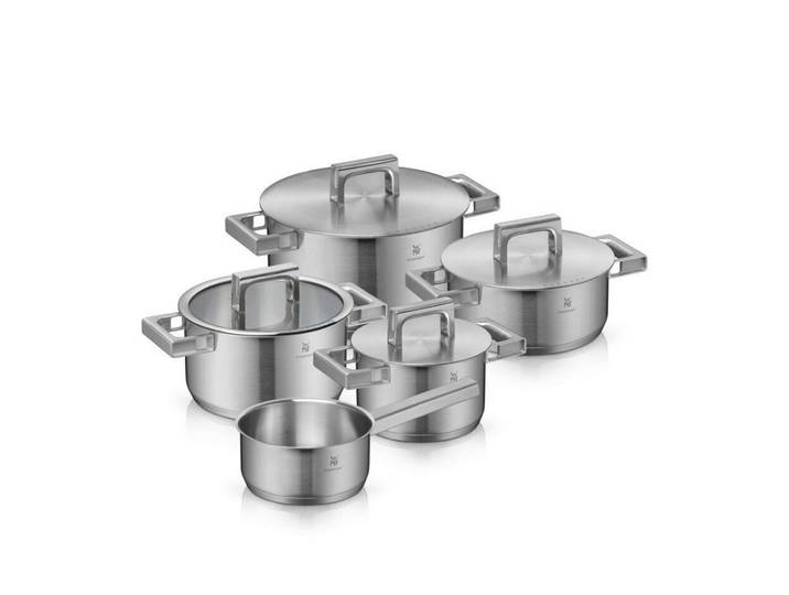 WMF Kochtopfset, Silberfarben, Metall, 5-teilig, 16 cm,20 cm,16 cm, Messskala, backofengeeignet, hitzebeständige Griffe, stapelbar, TransTherm®-Allherdboden,mit Dampfablass, nicht backofengeeignet, Kochgeschirr, Töpfe, Topfsets