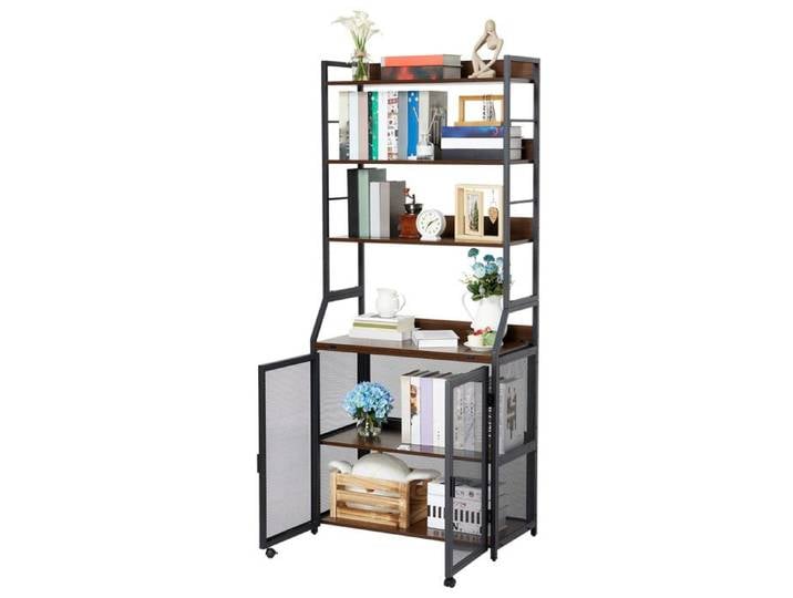 Bureau-étagère 2-en-1 gain de place Métal/PB robuste. Rangement fonctionnel parfait pour bureau et chambre-Marron
