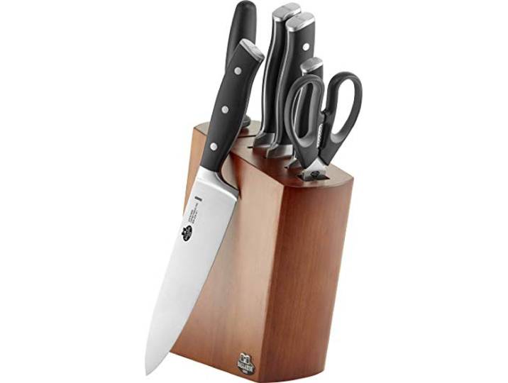BALLARINI Savuto Nero Messerblock, 7-teilig, Holzblock dunkel, Messer und Schere aus rostfreiem Spezialstahl, Kunststoff-Griff, Schwarz