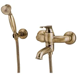 Omnires, Duscharmatur + Badewannenarmatur, Art-déco-Badarmatur mit Duschmontage in antikem Bronze