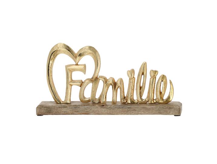 Schriftzug Familie, Aufsteller Holz zum Dekorieren, gold, 32 x 16 x 5 cm
