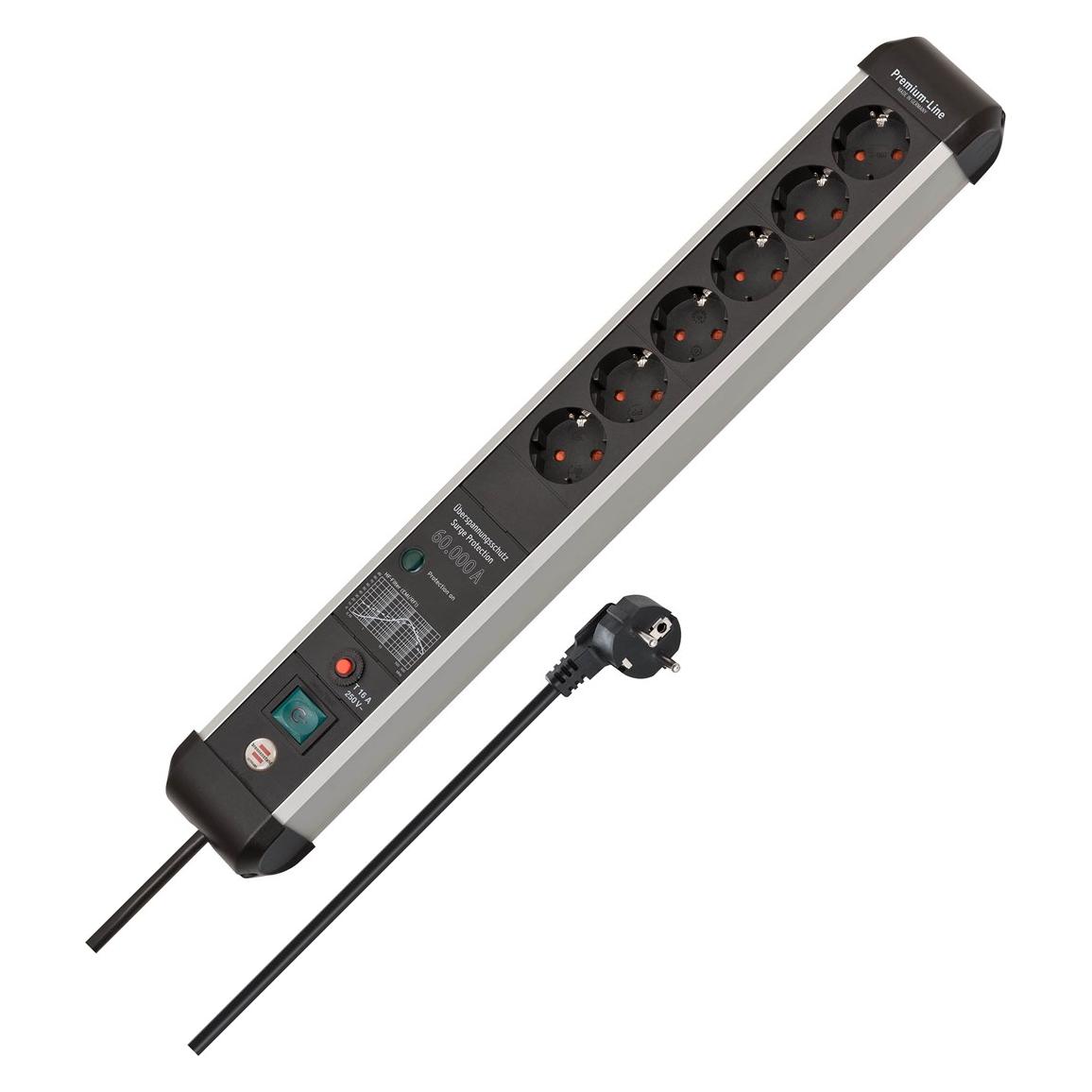 Brennenstuhl 1391010601 Steckdosenleiste mit Schalter Silber-Schwarz Schutzkontakt 1 St. (6x, CEE 7/4, 5 m) (1391010601)