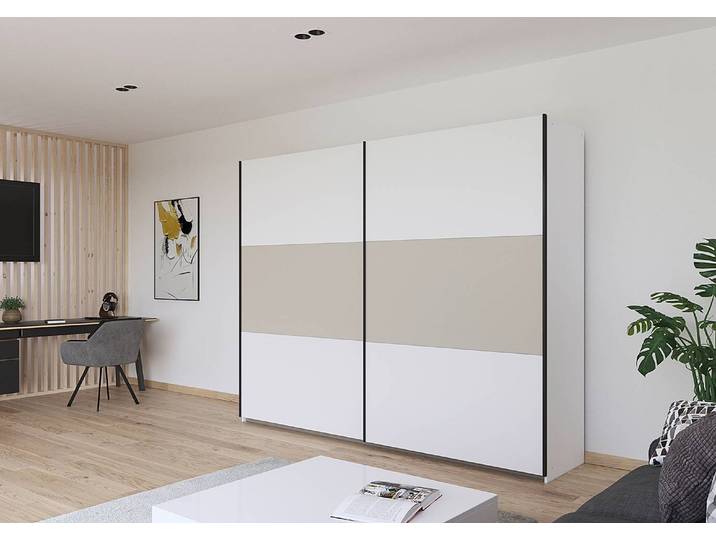 Armoire à portes coulissantes Neo 261cm Blanc/Blanc/Cachemire