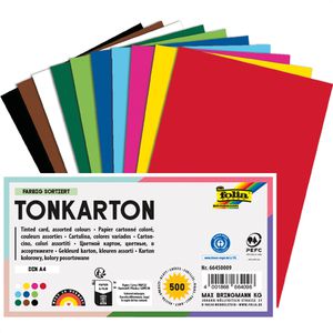 Folia Tonpapier 66450009, A4, 10 Farben sortiert, 160g/m², 500 Blatt