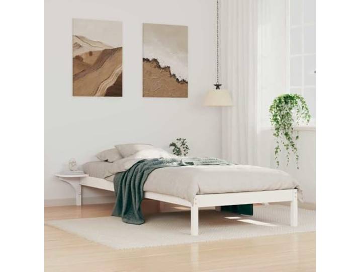 Massives Kiefernholz mit integrierten Nachttischen 15.5 Weiß 80 x 210 cm Bettgestell mit Nachttischen Weiß 80 x 210 cm Massivholz Bettrahmen mit integrierten Nachtkonsolen Stabil Stilvoll