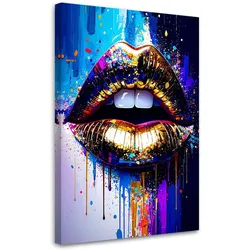 LEINWANDBILD Abstrakt goldene Lippen Glamour 70x100cm