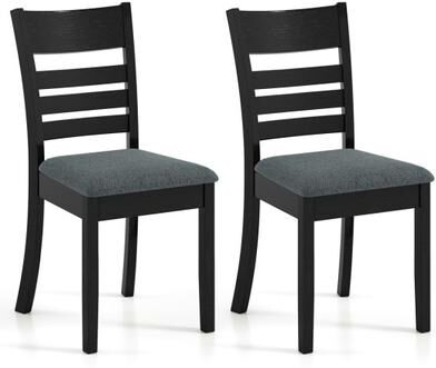 Costway Wooden Dining Chairs Set of 2 Upholstered Kitchen Chairs with Rubber Wood Frame-Black