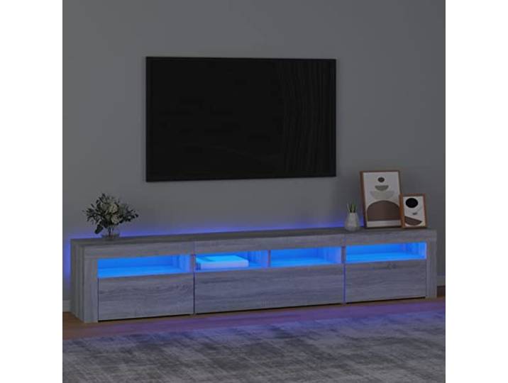 DJEKA TV Schrank led 210cm TV lowboard TV Board Fernsehschrank TV Schrank TV Bank TV Möbel Sideboard für Wohnzimmer Schlafzimmer-Grau Sonoma-210x35x40 cm