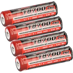 4x Kraftmax 18650 18700 Pro Akku mit PCB Schutzschaltung - speziell für LED Taschenlampen 3,7V 9,62 Wh