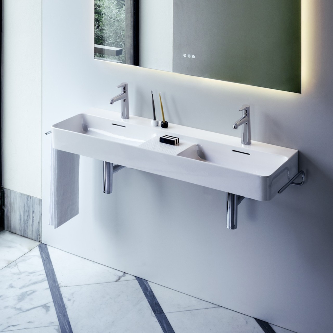 LAUFEN Doppelwaschtisch VAL 420x12000x155x155 ohne Hahnloch mit Überlauf semi-trockener Becken weiß H8142820001091