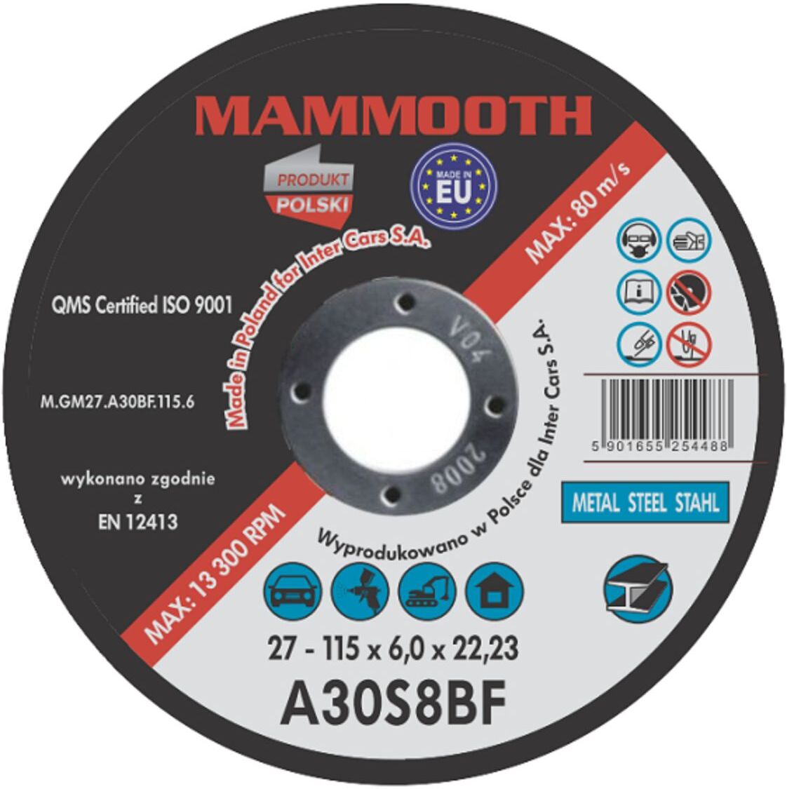 Disque à meuler MAMMOOTH M.GM27.A30BF.115.6/B