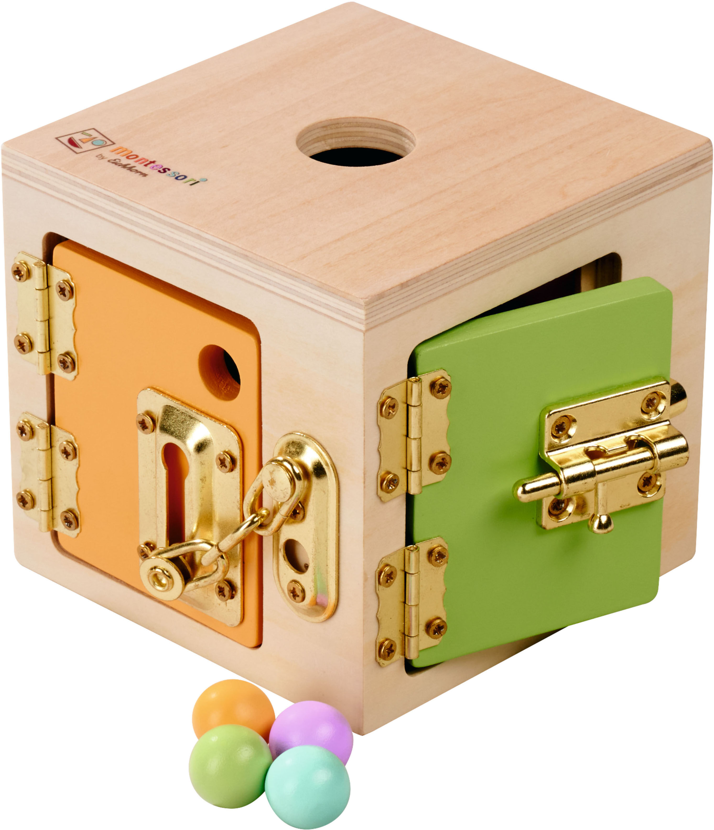 Motorikwürfel EICHHORN "Montessori Lernwürfel", natur, bunt, Motorikspielzeug, KinderB:12cm H:12cm T:12cm, Holz, Motorikwürfel, B:12cm H:12cm T:12cm
