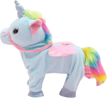 Inspire Essentials Magic Walking Unicorn Plush Toy With Singing Music blue