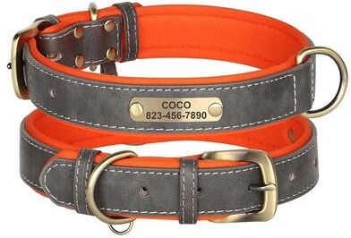 Uplifted Finds Custom Personalized Engraved PU Leather Dog Collar gray l