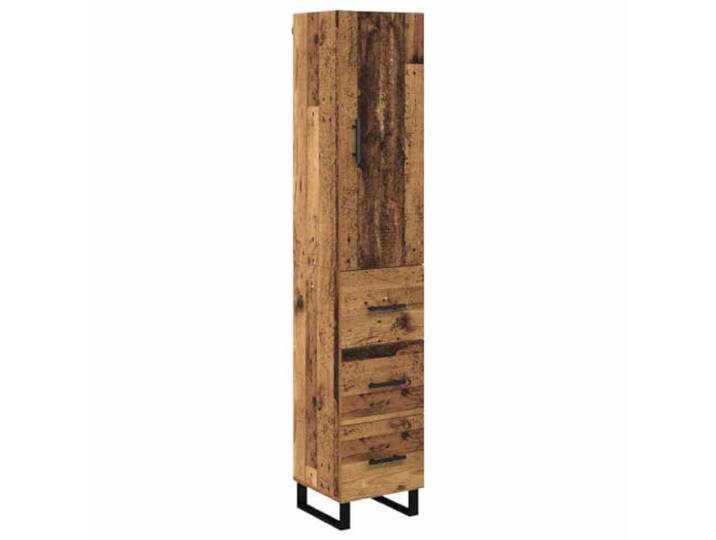 Highboard Altholz 34,5 x 34 x 180 cm Holzwerkstoff Schlanke minimalistische Struktur, glatte Oberfläche, Esszimmer Küche, mehrere große Fächer, trockenes Tuch