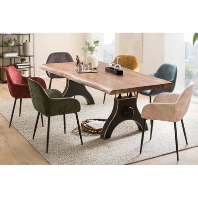 Esstisch SIT "Aswan aus Akazie mit Baumkante & A-Metallgestell", beige (natur, schwarz, schwarz, natur), B:200cm H:74cm T:100cm, Akazie, Metall, Tische, Esstisch, 56 mm starke Akazienplatte mit Baumkante wie gewachsen