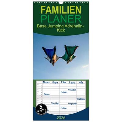 Familienplaner 2026 - Base Jumping Adrenalin- Kick mit 5 Spalten (Wandkalender, 21 x 45 cm) CALVENDO