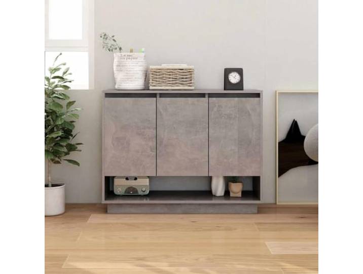 RJPLMFV Anrichte, grau, Beton, 97 x 31 x 75 cm, Holz, Technik 3 Türen, offenes Fach, Aufbewahrung für Bücher, ideal für Wohnzimmer