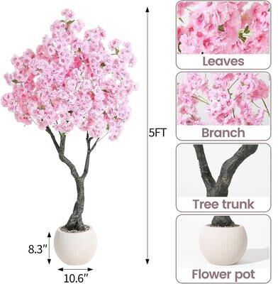 YUN 5–7 ft Artificial Cherry Blossom Tree in Pot