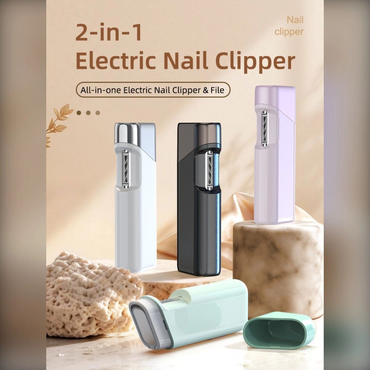INF Tragbarer Mini-Elektrischer Nagelknipser – Ein-Knopf-Trimmer, Polierer & Nagelstaubabsaugung, Type-C wiederaufladbar Dunkelblau