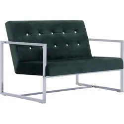 Helloshop26 - 2-Sitzer-Sofa für Wohnzimmer Inneneinrichtung mit Armlehnen dunkelgrün Chrom und Samt 02_0020689