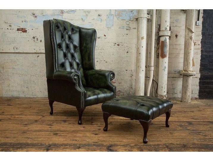 JVmoebel Ohrensessel Chesterfield Grüner Ledersessel mit hochwertiger Polsterung (Packung, 2-St., Chesterfield Grüner Ledersessel für Entspannung und TV Genuss), Made in Europa