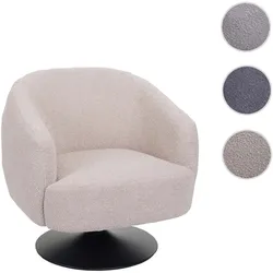 Lounge-Sessel HWC-J76, Cocktailsessel Sessel drehbar, Bouclé Stoff Metall ~ creme-beige