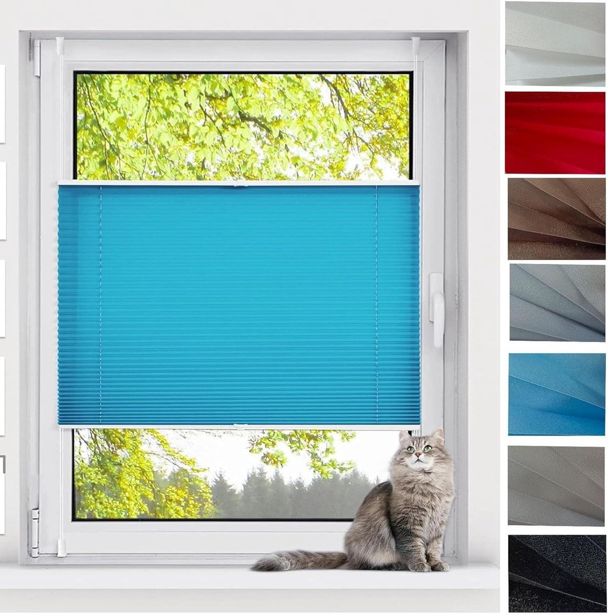 Blauw plisségordijn als raamdecoratie met B/H: 80 x 120 cm