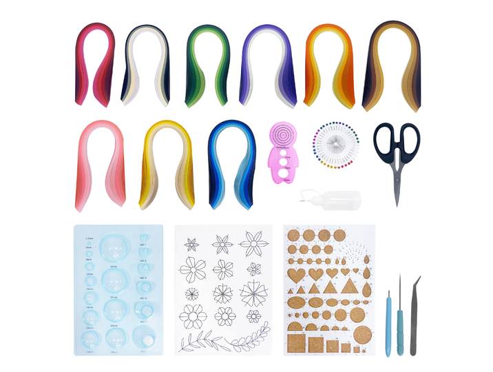 Bastelpapier Quilling Set 900 Streifen und 10 Werkzeuge bunt