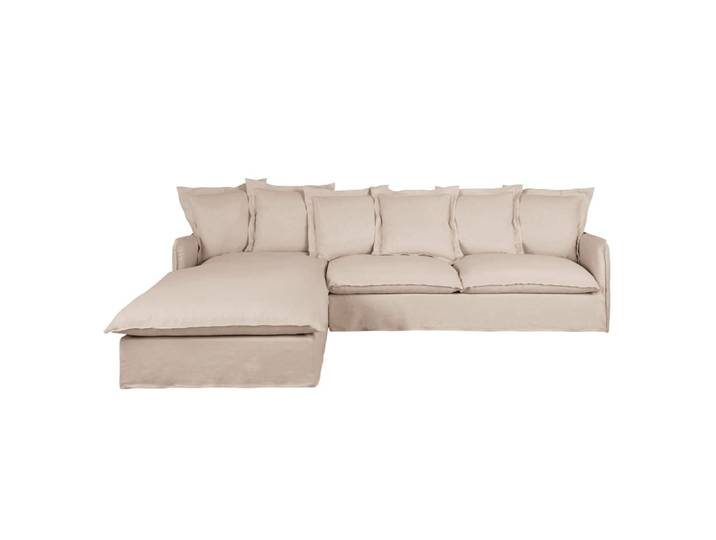 4/5-Sitzer-Ecksofa mit Ecke links und Bezug aus beigefarbenem Leineneffekt