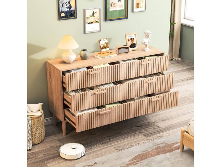 Commode 6 Tiroirs Commode Chambre/Bureau/Salon Meuble de Rangement Commode Bois Couleur du Bois Moderne Style