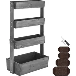 TecTake GmbH tectake Vertikalbeet Flora, lackiertes Holz, inkl. Pflanzvlies - 85 x 45 x 140 cm grau